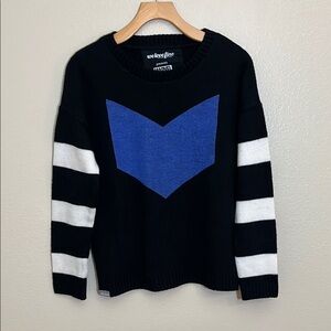 We Love Fine Marvel Black Blue Striped Sleeve Sweater